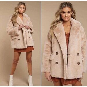 Free People Kate Faux Fur Double Breasted Teddy Coat Apricot Sz XS